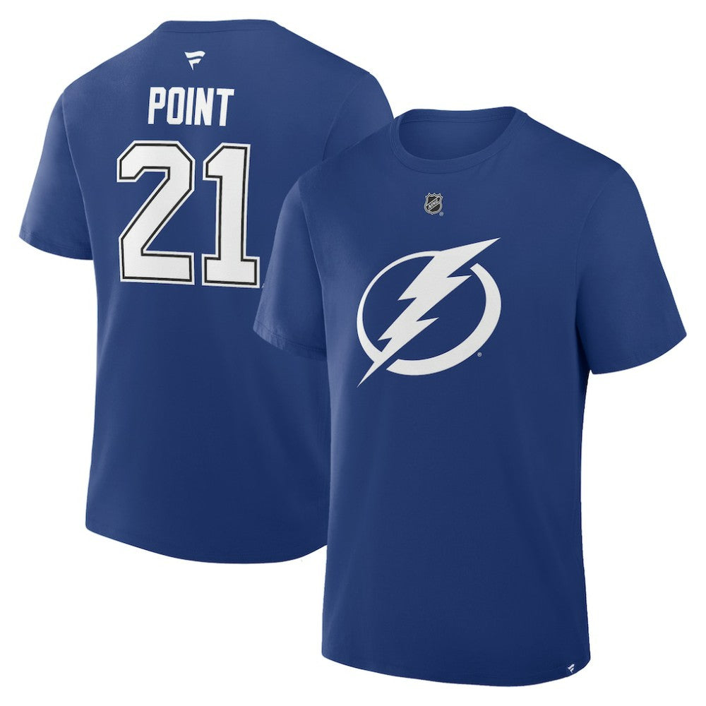 Brayden Point Tampa Bay Lightning Fanatics Authentic Stack Name & Number T-Shirt - Blue T-shirts