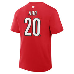 Sebastian Aho Carolina Hurricanes Fanatics Authentic Stack Name & Number T-Shirt - Red T-shirts