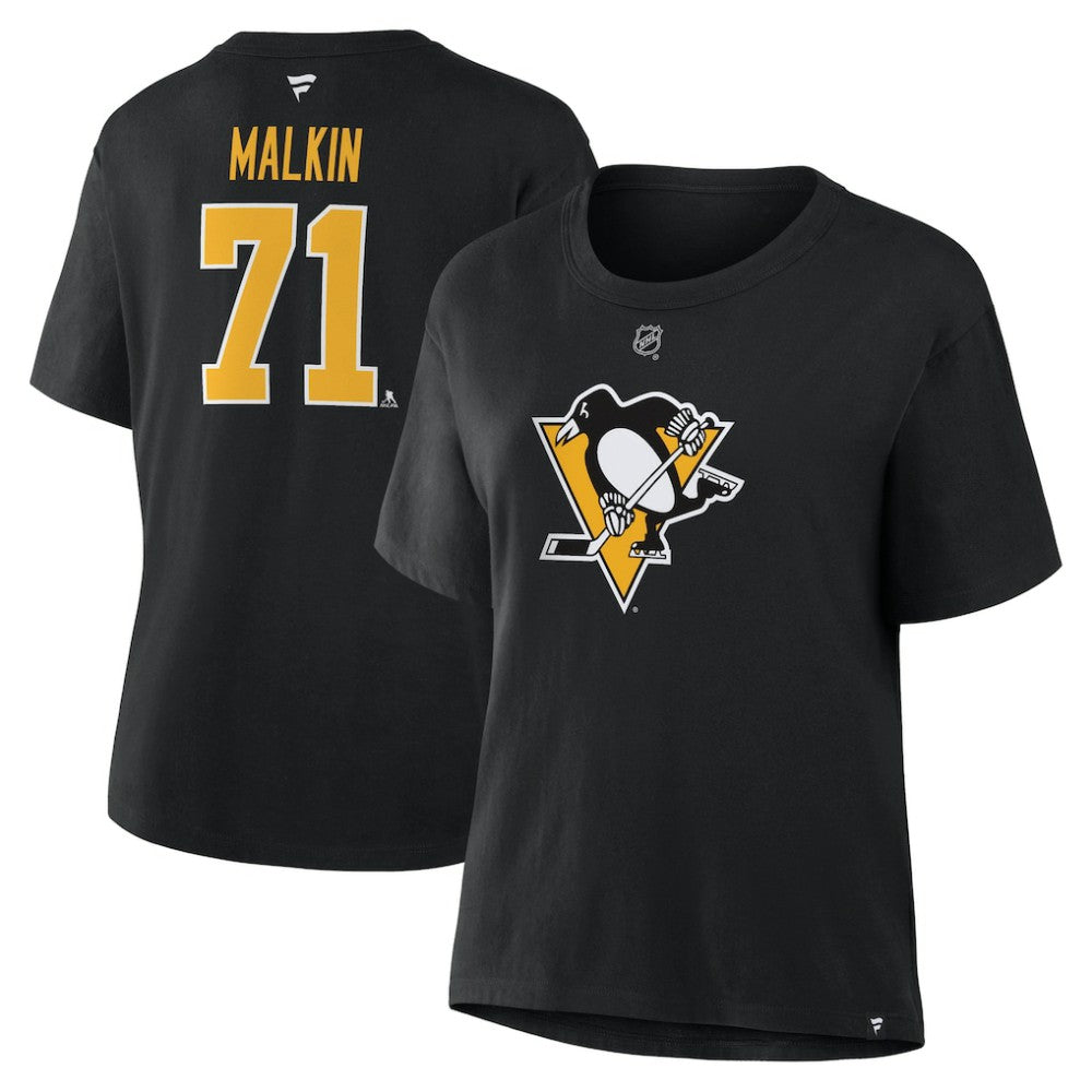 Evgeni Malkin Pittsburgh Penguins Fanatics Women's Authentic Stack Name & Number T-Shirt - Black T-shirts