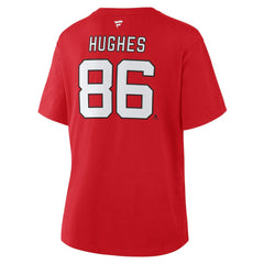 Jack Hughes New Jersey Devils Fanatics Women's Authentic Stack Name & Number T-Shirt - Red T-shirts