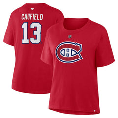 Cole Caufield Montreal Canadiens Fanatics Women's Authentic Stack Name & Number T-Shirt - Red T-shirts