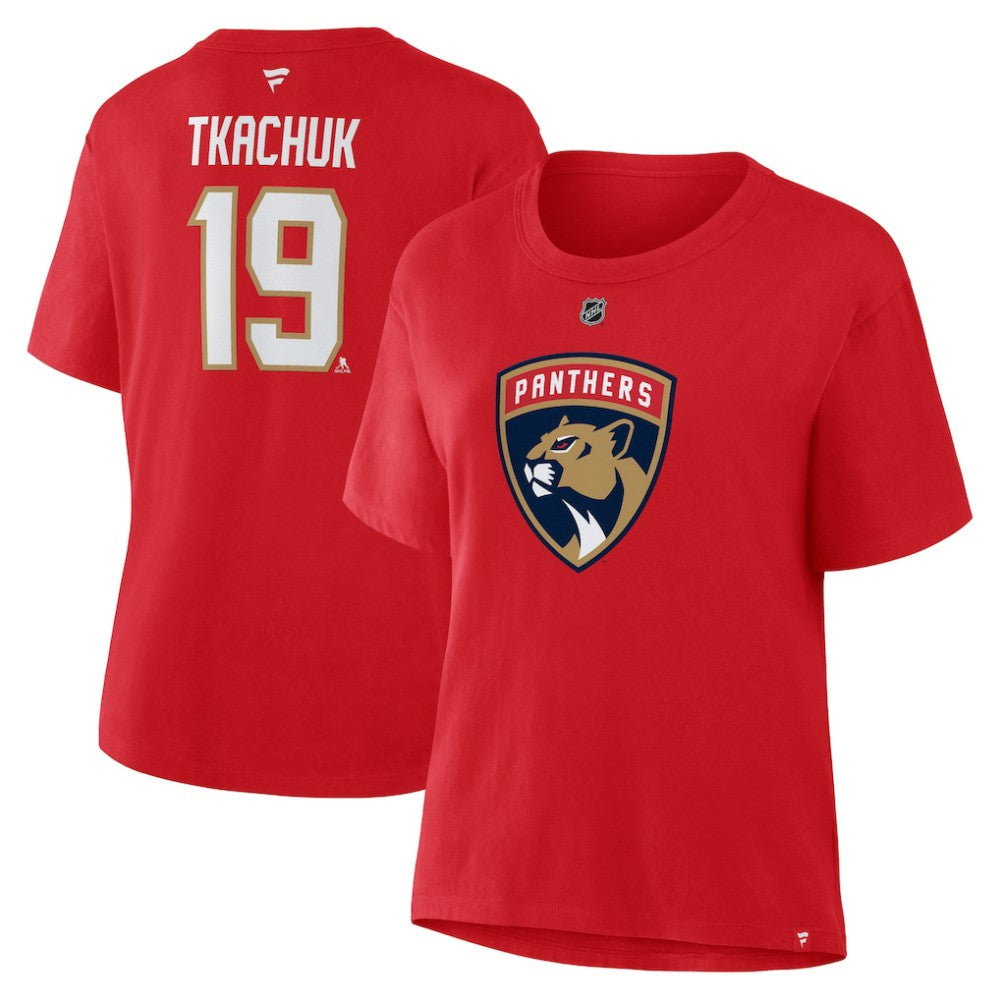 Matthew Tkachuk Florida Panthers Fanatics Women's Authentic Stack Name & Number T-Shirt - Red T-shirts