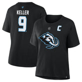 Clayton Keller Utah Mammoth Fanatics Women's Authentic Stack Name & Number T-Shirt - Black T-shirts
