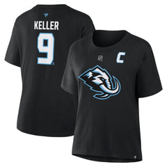 Clayton Keller Utah Mammoth Fanatics Women's Authentic Stack Name & Number T-Shirt - Black T-shirts