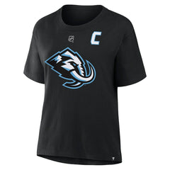 Clayton Keller Utah Mammoth Fanatics Women's Authentic Stack Name & Number T-Shirt - Black T-shirts