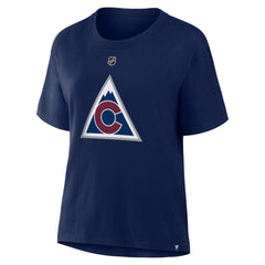 Nathan MacKinnon Colorado Avalanche Fanatics Women's Authentic Stack Name & Number T-Shirt - Navy T-shirts