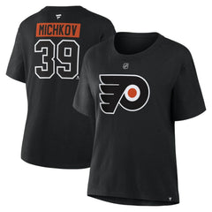 Matvei Michkov Philadelphia Flyers Fanatics Women's Authentic Stack Name & Number T-Shirt - Black T-shirts