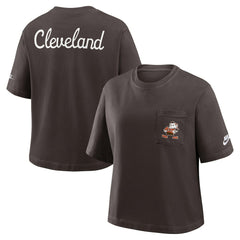 Cleveland Browns Women's Rewind Pocket Boxy T-Shirt - Brown cheap