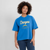 Los Angeles Chargers Women's Essential Script Relaxed Boxy T-Shirt - Powder Blue discount