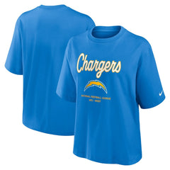 Los Angeles Chargers Women's Essential Script Relaxed Boxy T-Shirt - Powder Blue discount