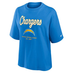 Los Angeles Chargers Women's Essential Script Relaxed Boxy T-Shirt - Powder Blue discount
