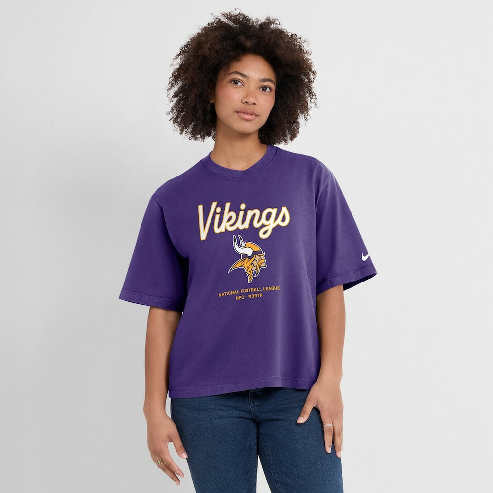 Minnesota Vikings Women's Essential Script Relaxed Boxy T-Shirt - Purple sale