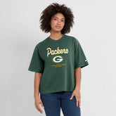 Green Bay Packers Women's Essential Script Relaxed Boxy T-Shirt - Green cheap