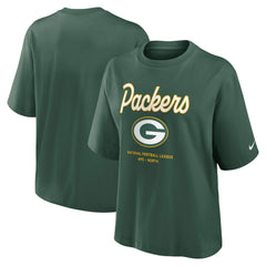Green Bay Packers Women's Essential Script Relaxed Boxy T-Shirt - Green cheap