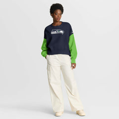Seattle Seahawks Women's Oversized Color-Block Pullover Sweatshirt - College Navy cheap