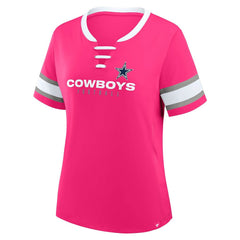 Dallas Cowboys Women's Redzone Draw Play Athena Lace-Up T-Shirt - Pink cheap