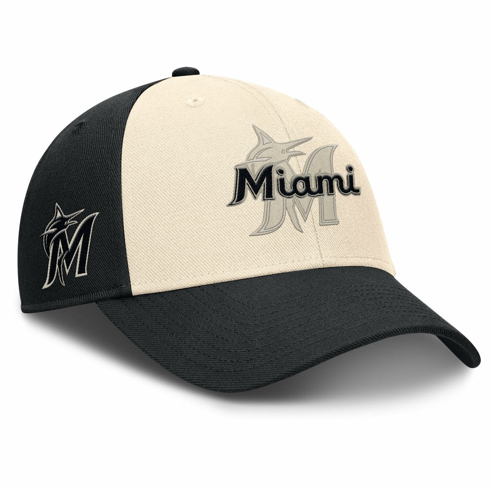 Miami Marlins Statement Club Performance Adjustable Hat Black/Natural