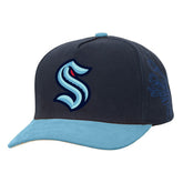 Seattle Kraken Mitchell & Ness May Flowers Pro Crown Adjustable Hat - Navy/Light Blue Hats