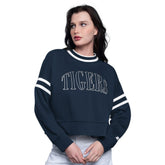 Detroit Tigers Starter Women's Power Play Cropped Pullover Sweatshirt Navy