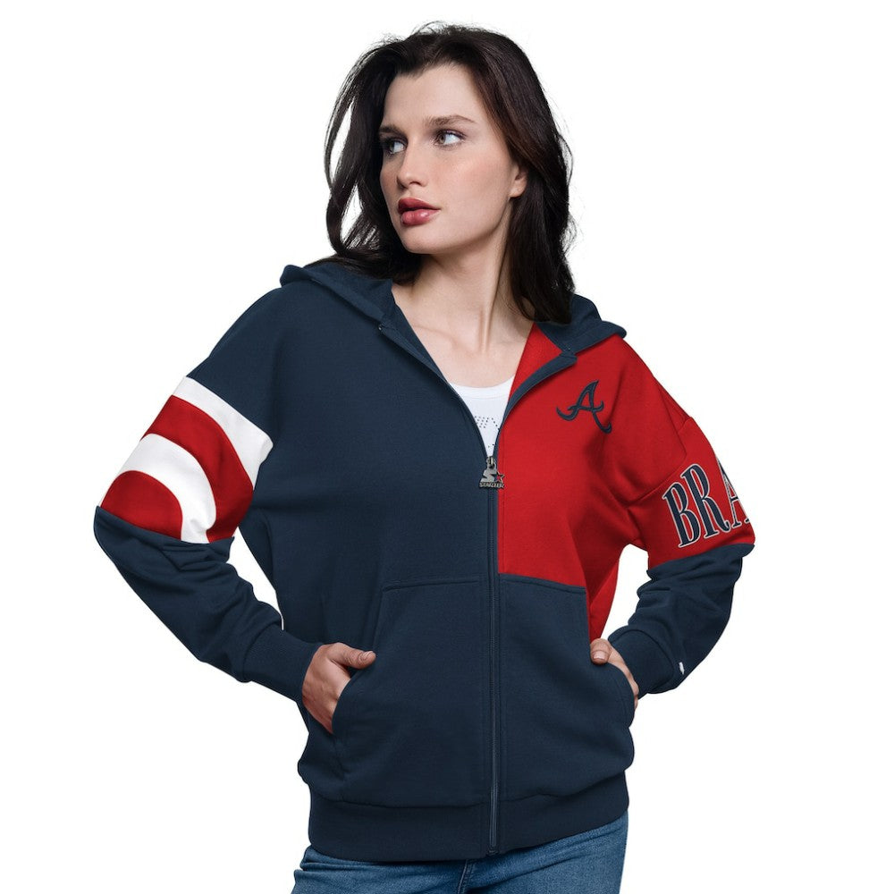 Atlanta Braves Starter Women's Curve Ball Full Zip Hoodie Sweatshirt Navy/Red