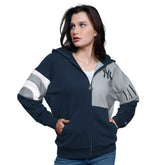 New York Yankees Starter Women's Curve Ball Full Zip Hoodie Sweatshirt Navy/Gray