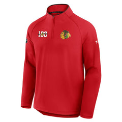 Chicago Blackhawks Fanatics Authentic Pro Rink Training Centennial Raglan Quarter-Zip Pullover - Red Pullover