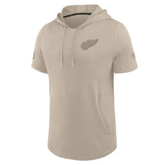 Detroit Red Wings Fanatics Authentic Pro Road Short Sleeve Hoodie - Tan Hoodies