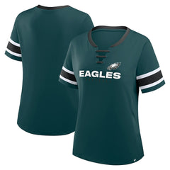 Philadelphia Eagles Women's Redzone Draw Play Athena Lace-Up T-Shirt - Midnight Green on sale