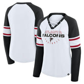 Atlanta Falcons Women's Redzone Blitz Package Raglan Lace-Up V-Neck Long Sleeve T-Shirt - White/Black discount