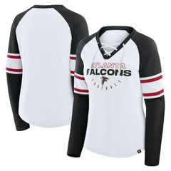 Atlanta Falcons Women's Redzone Blitz Package Raglan Lace-Up V-Neck Long Sleeve T-Shirt - White/Black discount