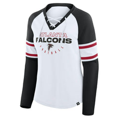 Atlanta Falcons Women's Redzone Blitz Package Raglan Lace-Up V-Neck Long Sleeve T-Shirt - White/Black discount