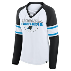 Carolina Panthers Women's Redzone Blitz Package Raglan Lace-Up V-Neck Long Sleeve T-Shirt - White/Black on sale