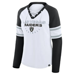 Las Vegas Raiders Women's Redzone Blitz Package Raglan Lace-Up V-Neck Long Sleeve T-Shirt - White/Black sale