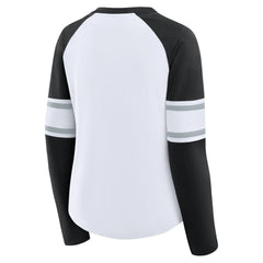 Las Vegas Raiders Women's Redzone Blitz Package Raglan Lace-Up V-Neck Long Sleeve T-Shirt - White/Black sale