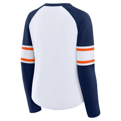 Denver Broncos Women's Redzone Blitz Package Raglan Lace-Up V-Neck Long Sleeve T-Shirt - White/Navy sale