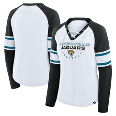 Jacksonville Jaguars Women's Redzone Blitz Package Raglan Lace-Up V-Neck Long Sleeve T-Shirt - White/Black for sale