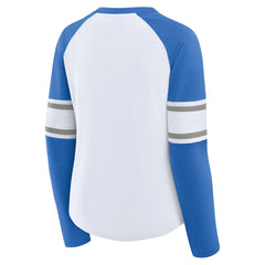 Detroit Lions Women's Redzone Blitz Package Raglan Lace-Up V-Neck Long Sleeve T-Shirt - White/Blue cheap