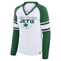 New York Jets Women's Redzone Blitz Package Raglan Lace-Up V-Neck Long Sleeve T-Shirt - White/Green online