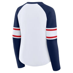 New England Patriots Women's Redzone Blitz Package Raglan Lace-Up V-Neck Long Sleeve T-Shirt - White/Navy for sale