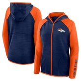 Denver Broncos Women's Redzone End Around Pass Raglan Full-Zip Hoodie - Navy/Orange discount