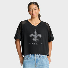 New Orleans Saints Women's Oversized Raglan V-Neck Blackout Fashion Jersey discount