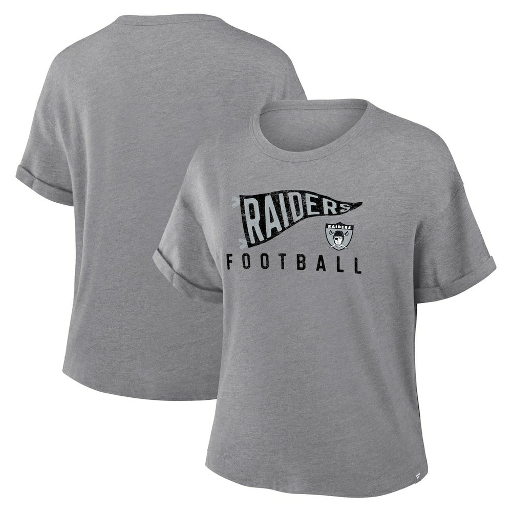 Las Vegas Raiders Women's Pennant Wave Tribute Tri-Blend Boxy T-Shirt - Heather Gray discount