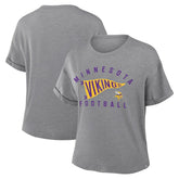 Minnesota Vikings Women's Pennant Wave Tribute Tri-Blend Boxy T-Shirt - Heather Gray for sale