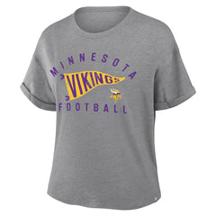 Minnesota Vikings Women's Pennant Wave Tribute Tri-Blend Boxy T-Shirt - Heather Gray for sale