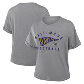Baltimore Ravens Women's Pennant Wave Tribute Tri-Blend Boxy T-Shirt - Heather Gray cheap