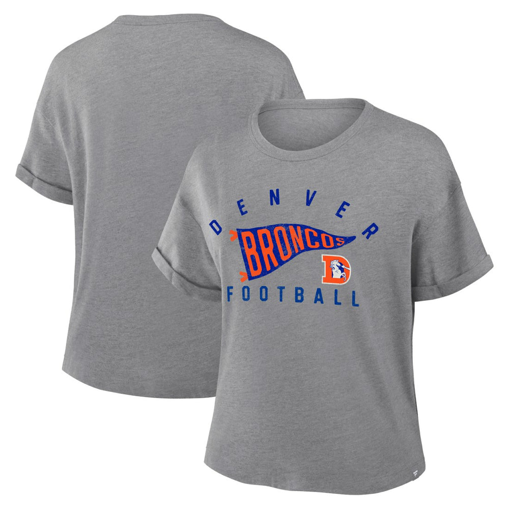 Denver Broncos Women's Pennant Wave Tribute Tri-Blend Boxy T-Shirt - Heather Gray sale