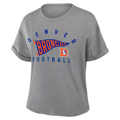 Denver Broncos Women's Pennant Wave Tribute Tri-Blend Boxy T-Shirt - Heather Gray sale