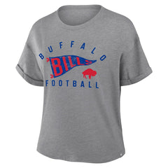 Buffalo Bills Women's Pennant Wave Tribute Tri-Blend Boxy T-Shirt - Heather Gray for sale