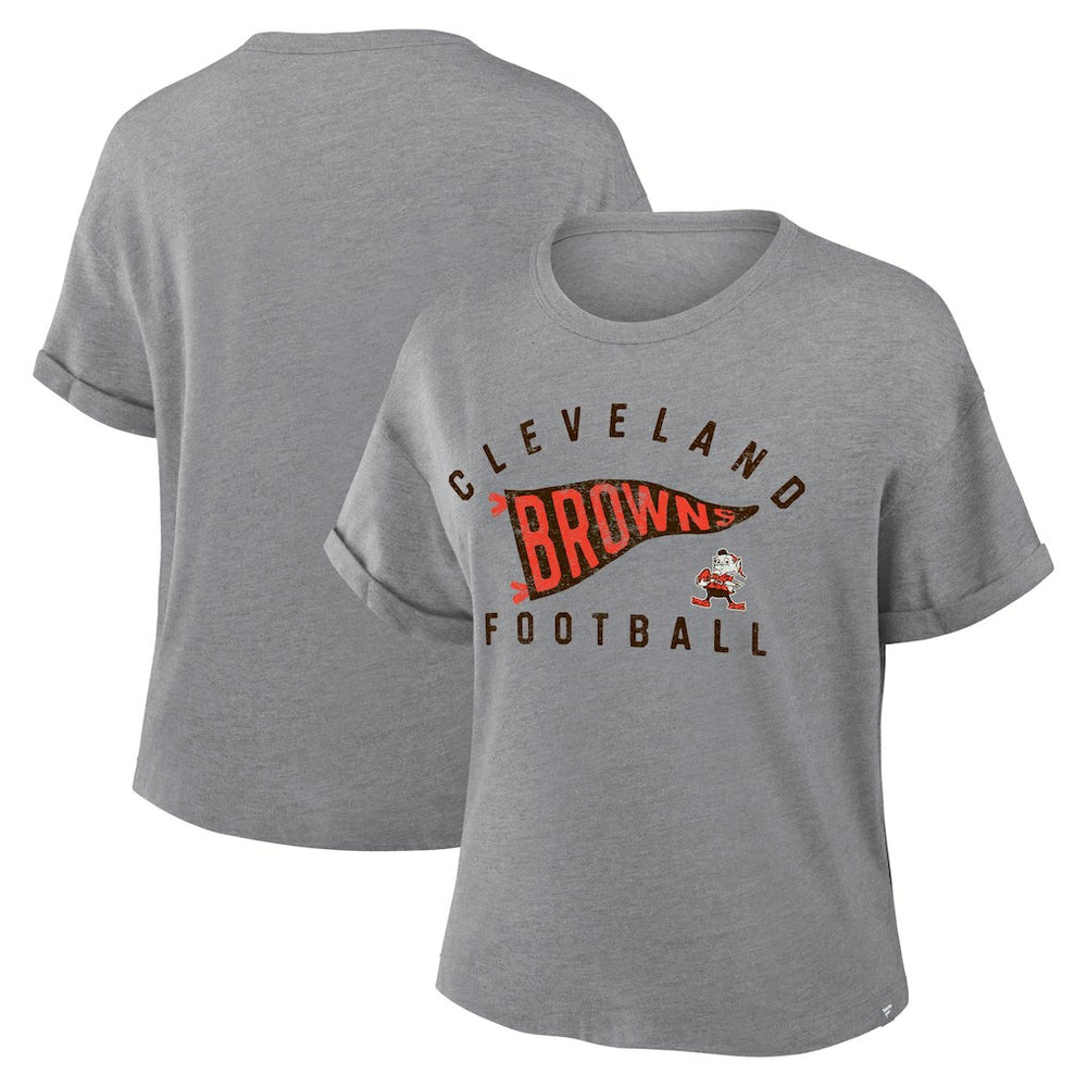 Cleveland Browns Women's Pennant Wave Tribute Tri-Blend Boxy T-Shirt - Heather Gray outlet