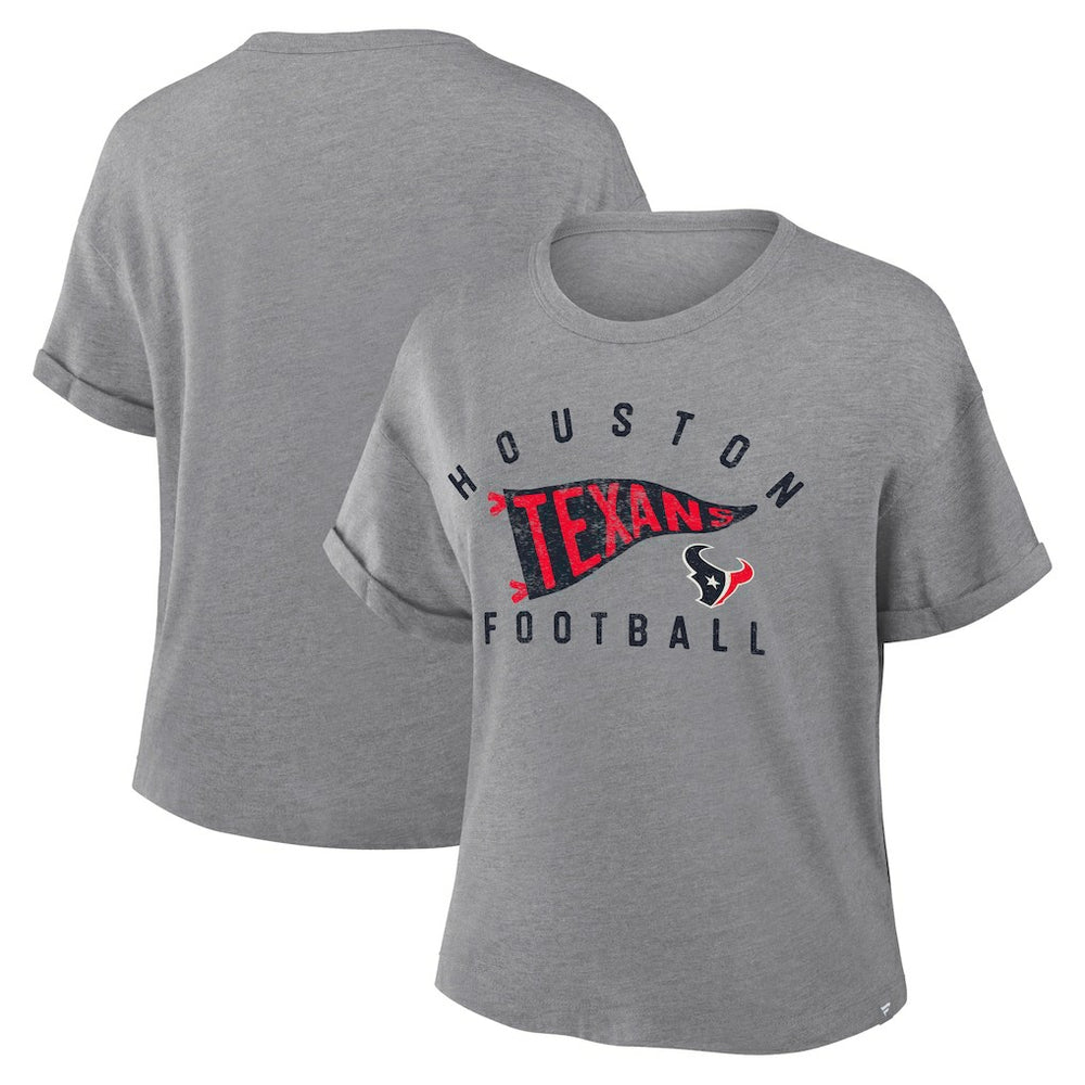 Houston Texans Women's Pennant Wave Tribute Tri-Blend Boxy T-Shirt - Heather Gray for sale
